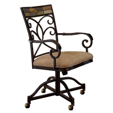 Hillsdale Furniture Pompeii Caster Dining Chairs Set of 2 in Black Gold/Slate Mosaic Finish - 25.5"W x 18.5"D x 40"H