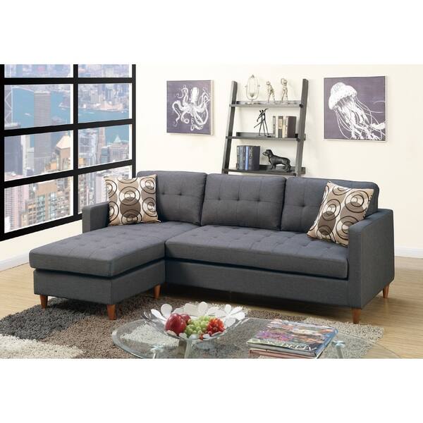 slide 4 of 3, Mendosia Reversible Tufted Sectional Sofa Removable Cushions - Grey