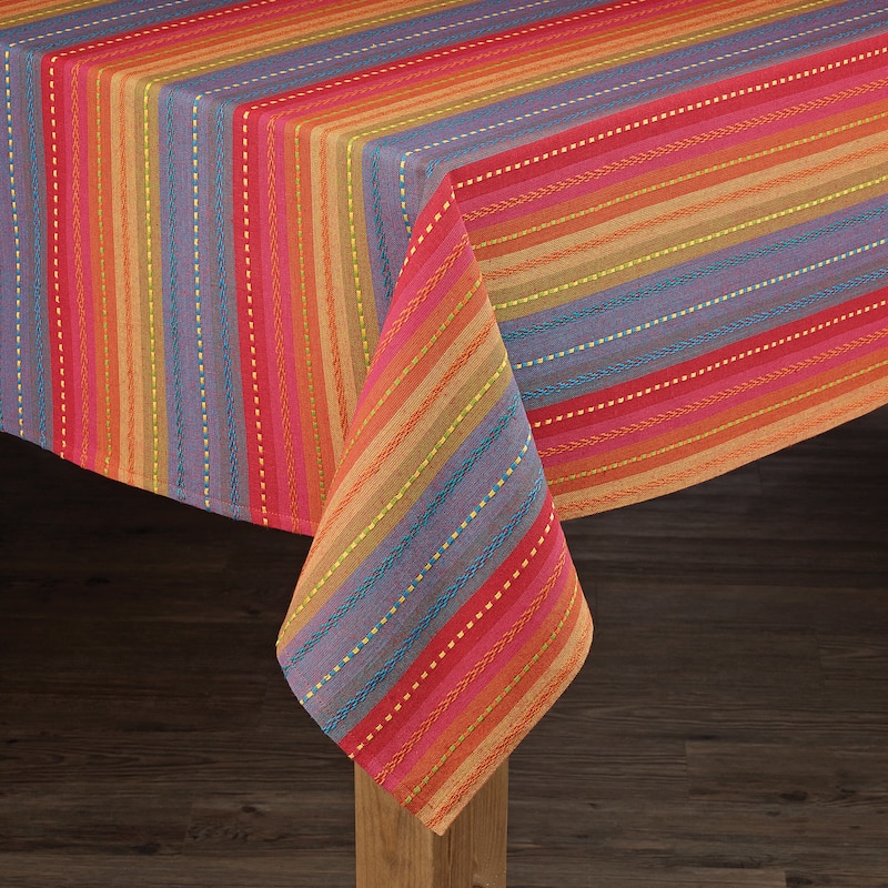 Phoenix Striped Textured Dobby Cotton Imported Tablecloth - Red-52x70