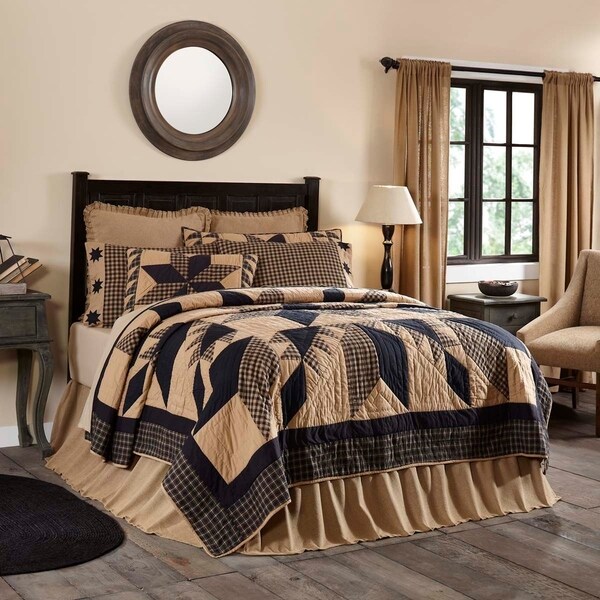 Black Primitive Bedding Lansing Black Quilt Cotton Star Patchwork