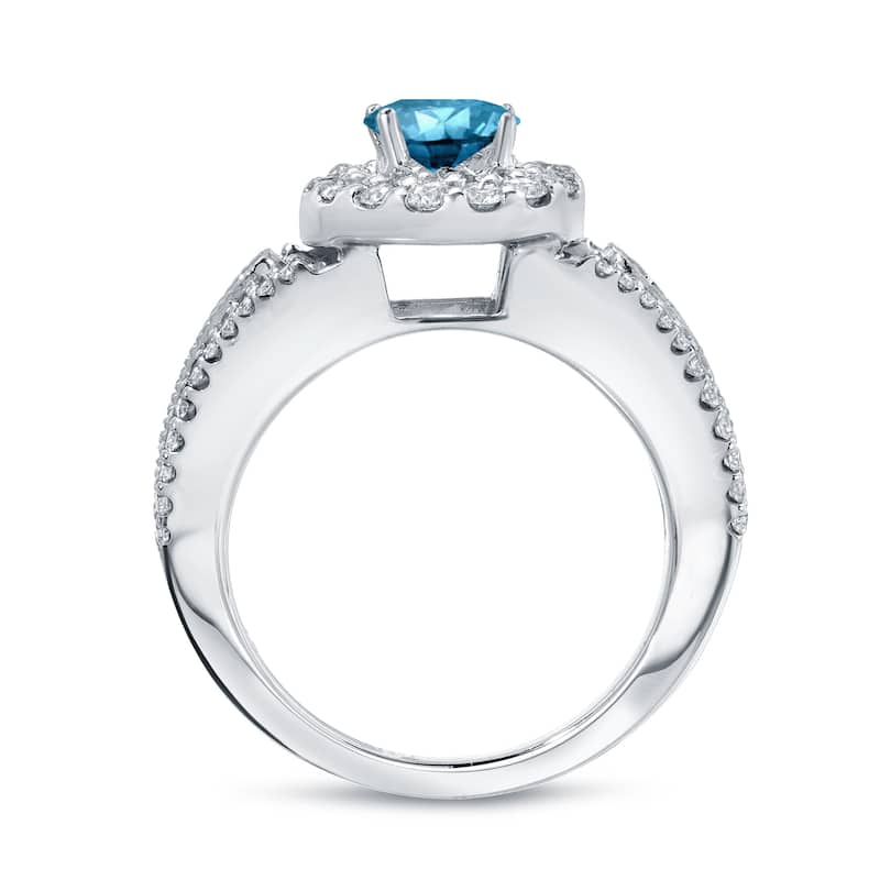 Auriya 1 3/5ctw Blue Halo Diamond Engagement Ring Set 14k Gold