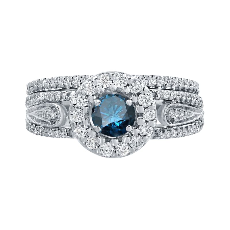 Auriya 1 3/5ctw Blue Halo Diamond Engagement Ring Set 14k Gold