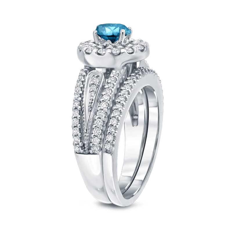 Auriya 1 3/5ctw Blue Halo Diamond Engagement Ring Set 14k Gold