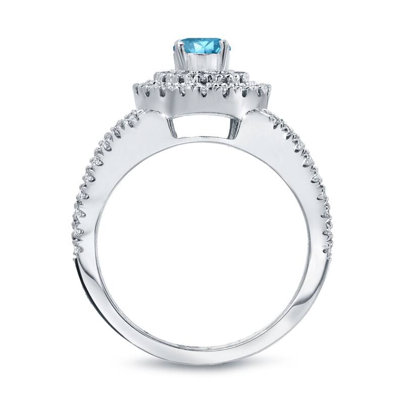 Auriya Round 1 1/5ctw Halo Blue Diamond Engagement Ring Set 14k Gold