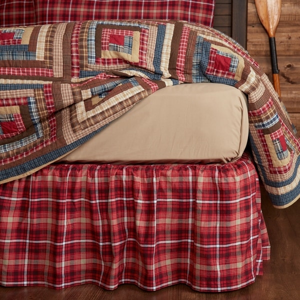 SOLID BURGUNDY King Bedskirt Dust Ruffle Rustic Primitive Red Skirt VHC Brands
