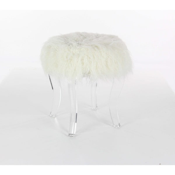 Benzara Enticing White Wooden Acrylic Fur Foot Stool Free Benzara Enticing White Wooden Acrylic Fur Foot Stool