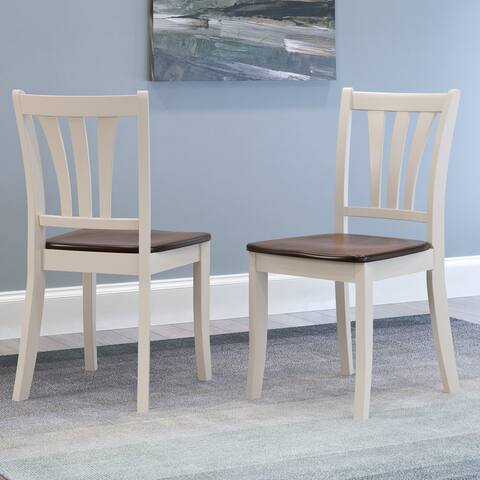 CorLiving Dillon Dark Brown and Cream Solid Wood Curved Vertical Slat Dining Chairs (Set of 2)