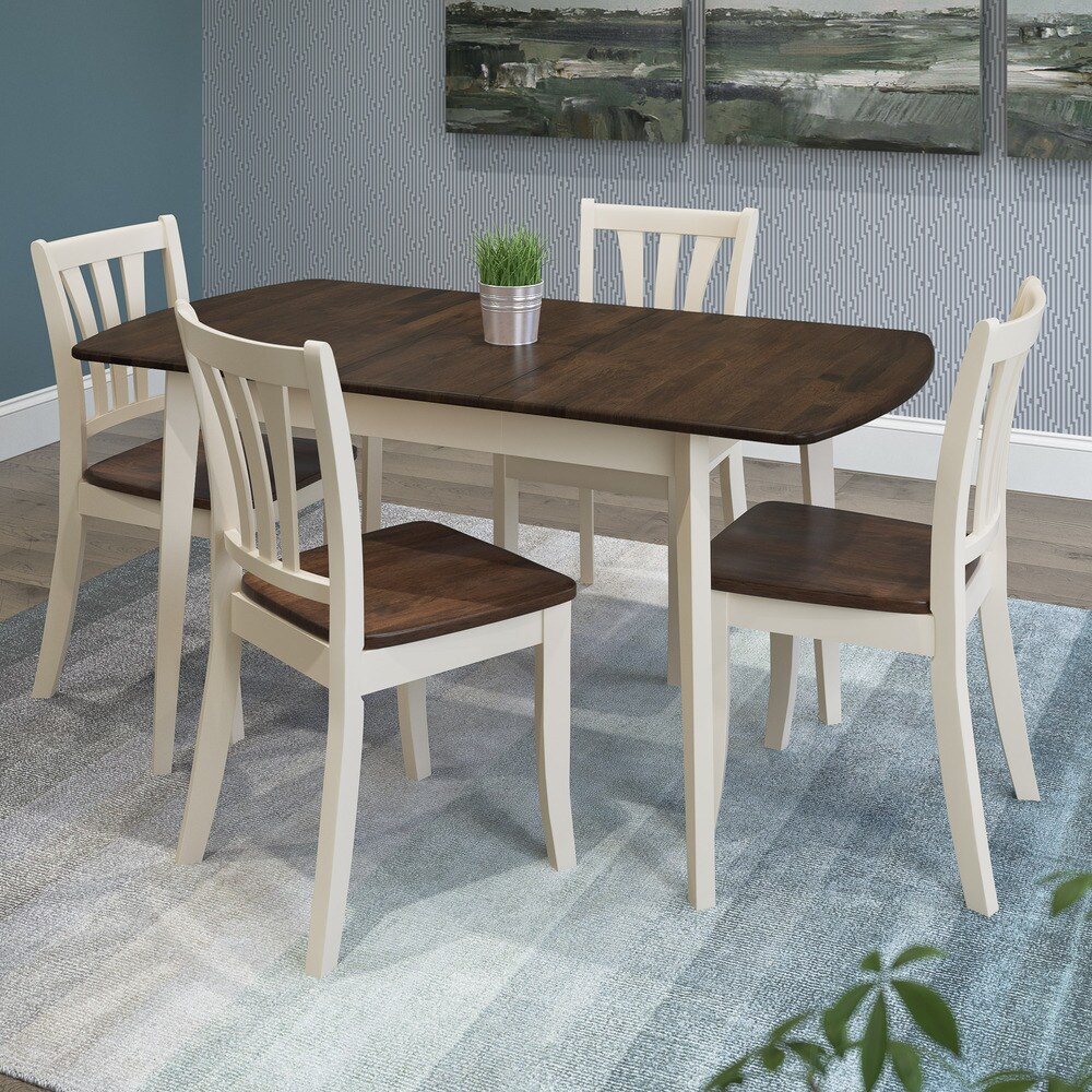 CorLiving  Dillon Walnut and Cream Rubberwood 5-piece Extendable Dining Set (Dark Brown and Cream)