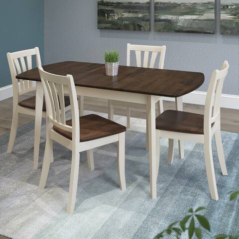 CorLiving Dillon Walnut and Cream Rubberwood 5-piece Extendable Dining Set