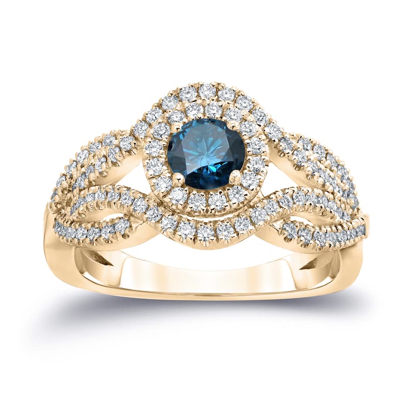 Auriya Infinity 1ct TDW Round Blue Diamond Halo Engagement Ring 14k Gold