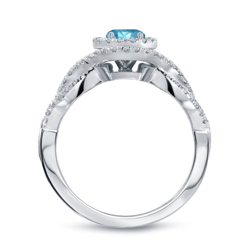 Auriya Infinity 1ct TDW Round Blue Diamond Halo Engagement Ring 14k Gold
