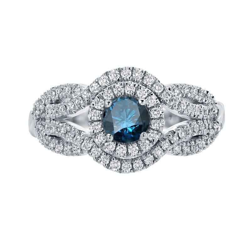 Auriya Infinity 1ct TDW Round Blue Diamond Halo Engagement Ring 14k Gold