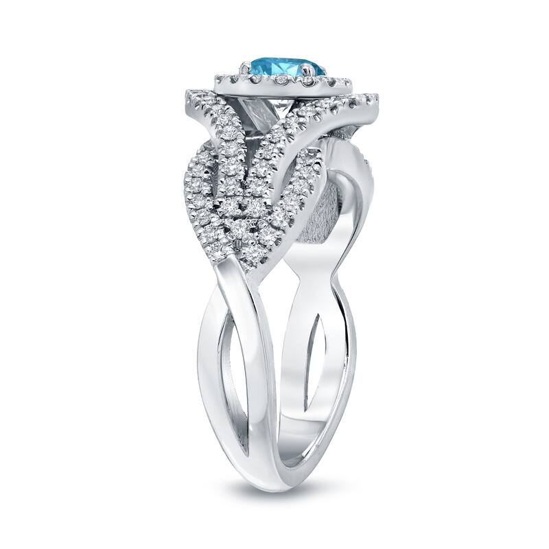 Auriya Infinity 1ct TDW Round Blue Diamond Halo Engagement Ring 14k Gold