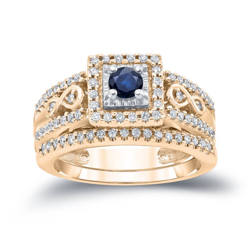 14k Gold 1/4ct Sapphire and 2/5ct TDW Diamond Engagement Ring Set by Auriya
