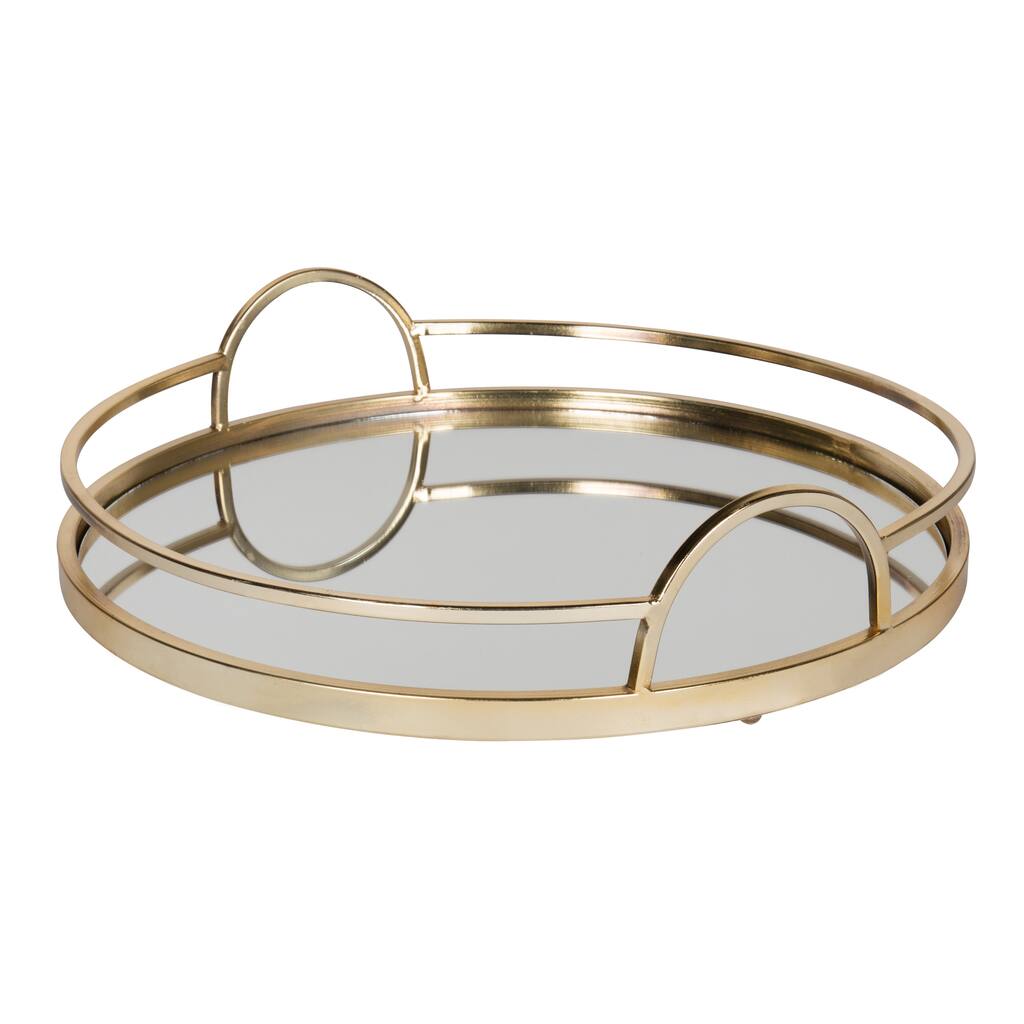 Kate and Laurel Naples Gold Metal Mirrored Round Decorative Tray - 18" Diameter
