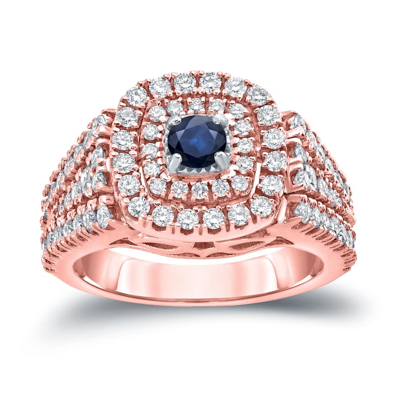 Auriya 1/4ct Round Blue Sapphire and 1ct TDW Diamond Halo Engagement Ring 14k Gold