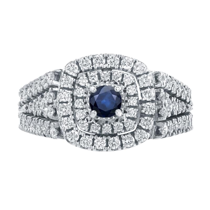 Auriya 1/4ct Round Blue Sapphire and 1ct TDW Diamond Halo Engagement Ring 14k Gold