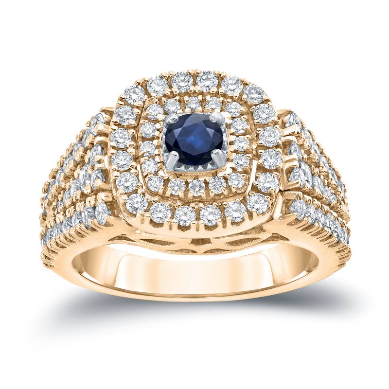 Auriya 1/4ct Round Blue Sapphire and 1ct TDW Diamond Halo Engagement Ring 14k Gold