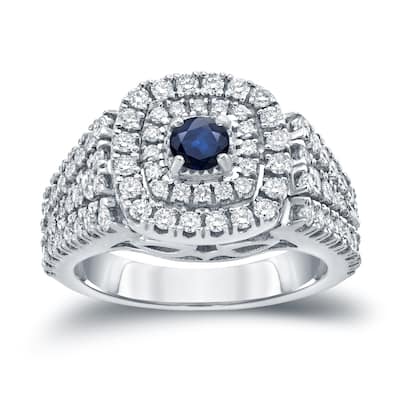 Auriya 1/4ct Round Blue Sapphire and 1ct TDW Diamond Halo Engagement Ring 14k Gold