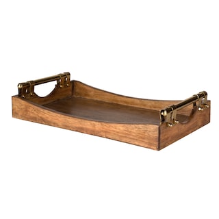 Kate and Laurel Ormond Walnut Wood Decorative Tray with Gold Metal Handles