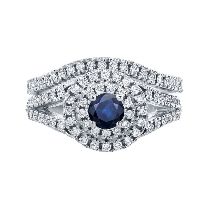 14k Gold 2/5ct Sapphire and 4/5ct TDW Diamond Halo Engagement Ring Set by Auriya