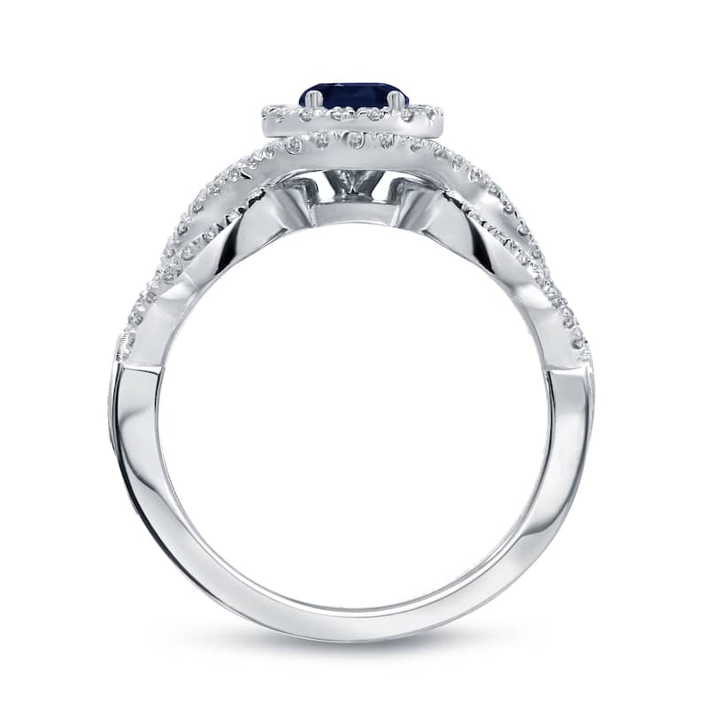 Auriya Infinity 1/2ct Round Blue Sapphire and 1/2ct TDW Diamond Halo Engagement Ring 14k Gold