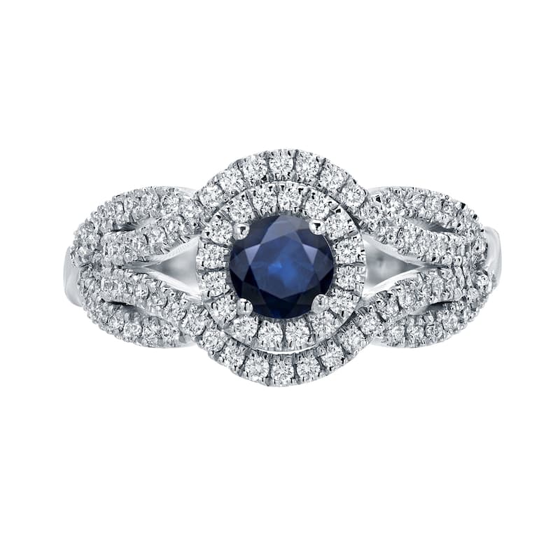 Auriya Infinity 1/2ct Round Blue Sapphire and 1/2ct TDW Diamond Halo Engagement Ring 14k Gold