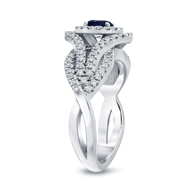 Auriya Infinity 1/2ct Round Blue Sapphire and 1/2ct TDW Diamond Halo Engagement Ring 14k Gold