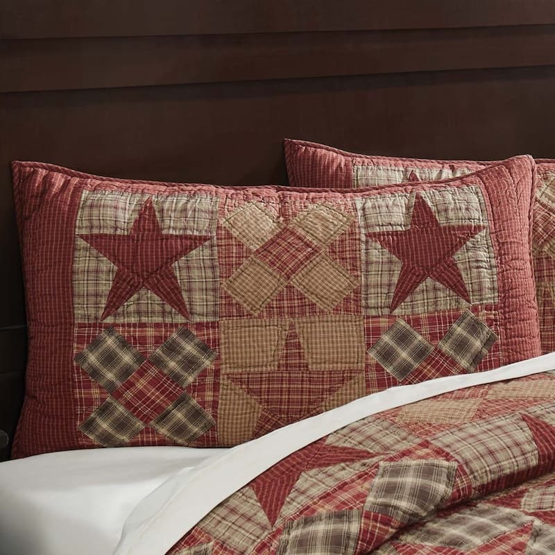 Tan Rustic Bedding VHC Dawson Star Sham Cotton Star - King - Khaki/Burgundy/Woodland Brown