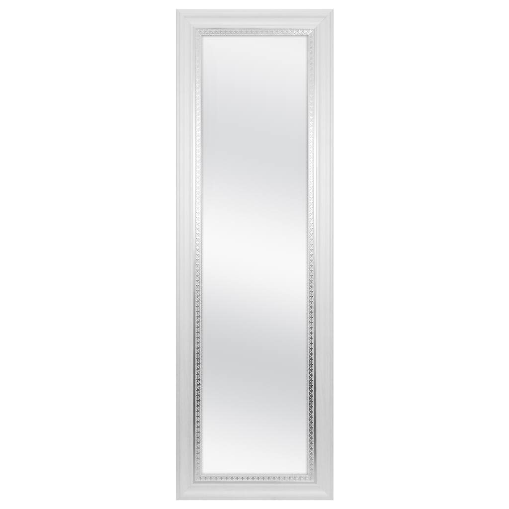 MCS White Woodgrain Framed Wall Mirror with Silver Leaf Accent