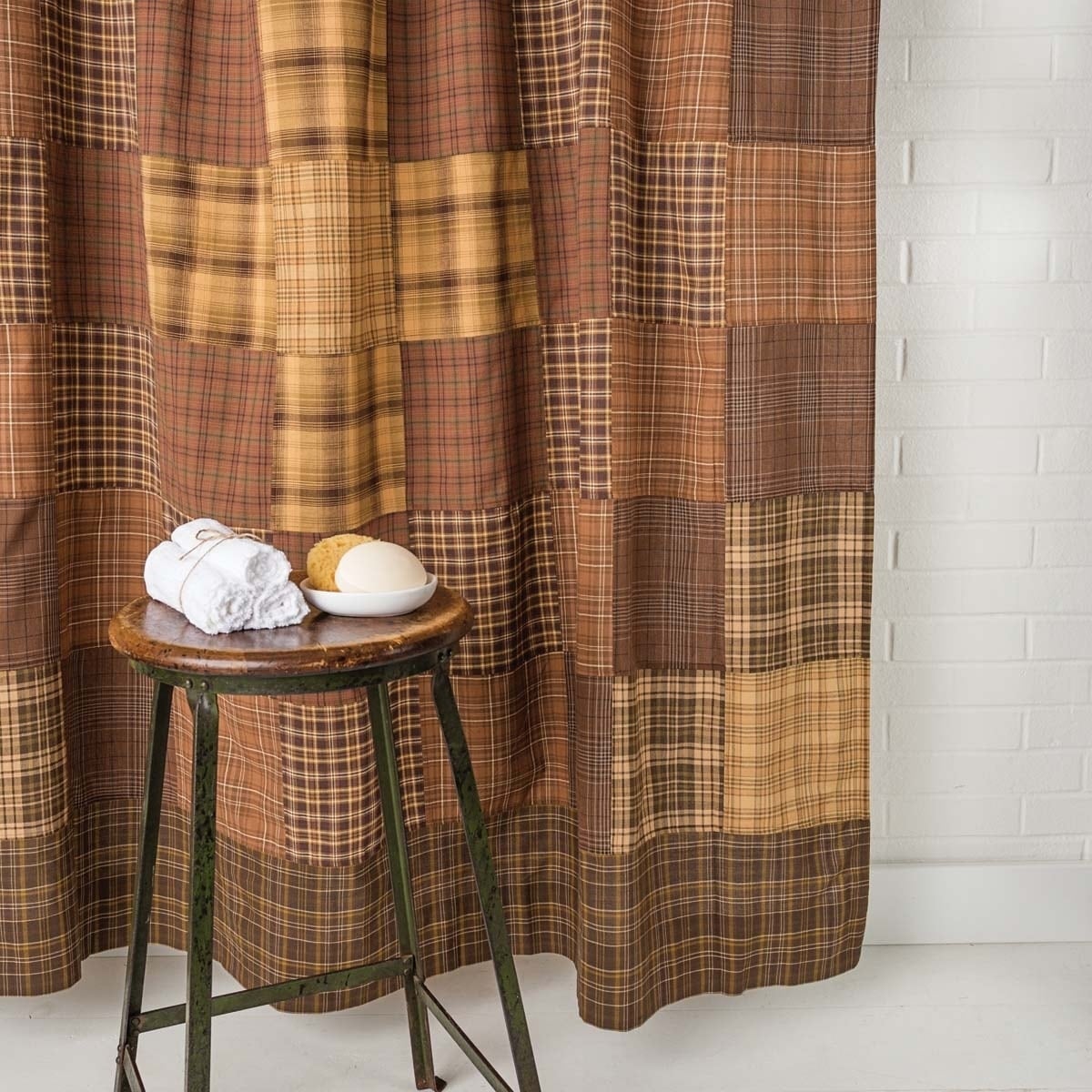 Bath Dawson Star Patchwork Shower Curtain Plaid Brown Primitive Rustic