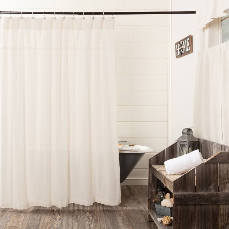 Farmhouse Bath VHC Cotton Burlap Shower Curtain Rod Pocket Cotton Solid Color - Antique White