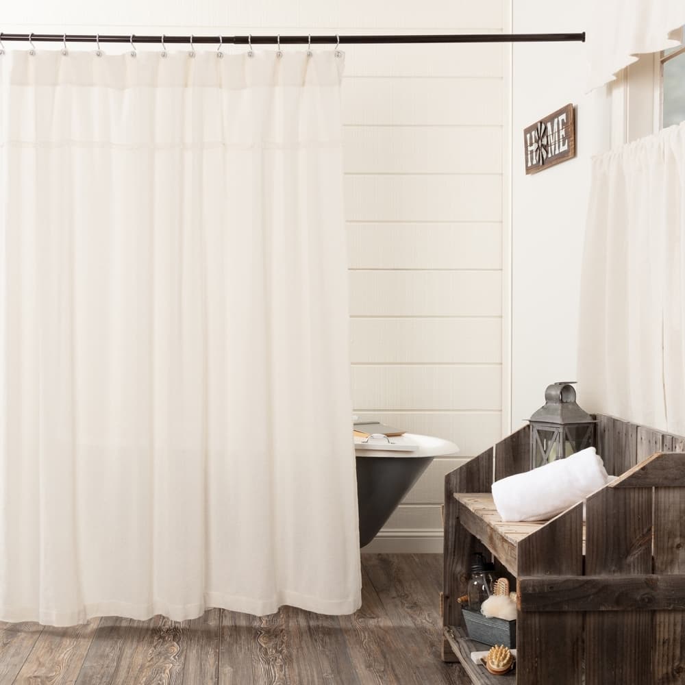 Farmhouse Bath VHC Cotton Burlap Shower Curtain Rod Pocket Cotton Solid Color