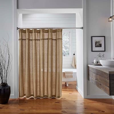 Farmhouse Bath VHC Cotton Burlap Shower Curtain Rod Pocket Cotton Solid Color