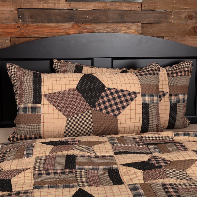 Black Americana Bedding VHC Bingham Star Sham Cotton Star Patchwork - King - Khaki/Barn Red/Soft Black