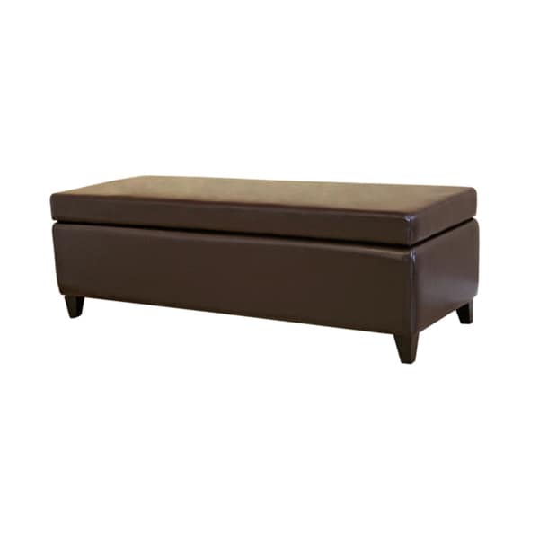 Shop Contemporary Dark Brown Bi-Cast Leather Storage Bench - Free