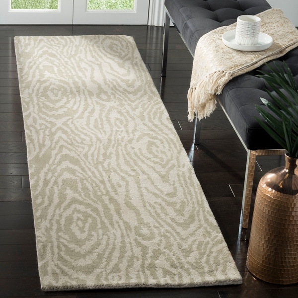 Martha Stewart by Safavieh Layered Faux Bois Potter's Clay / Grey / Green Wool Runner Rug - 2'3 x 8'