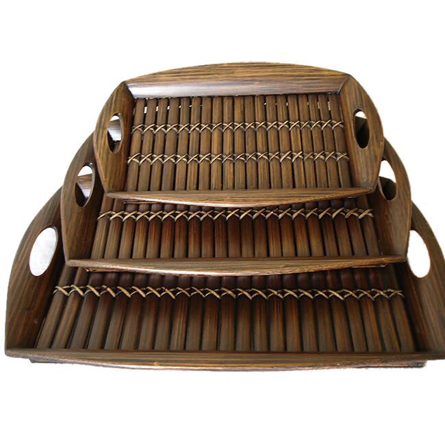 Handmade Set of 3 Bamboo Serving Trays (Indonesia)