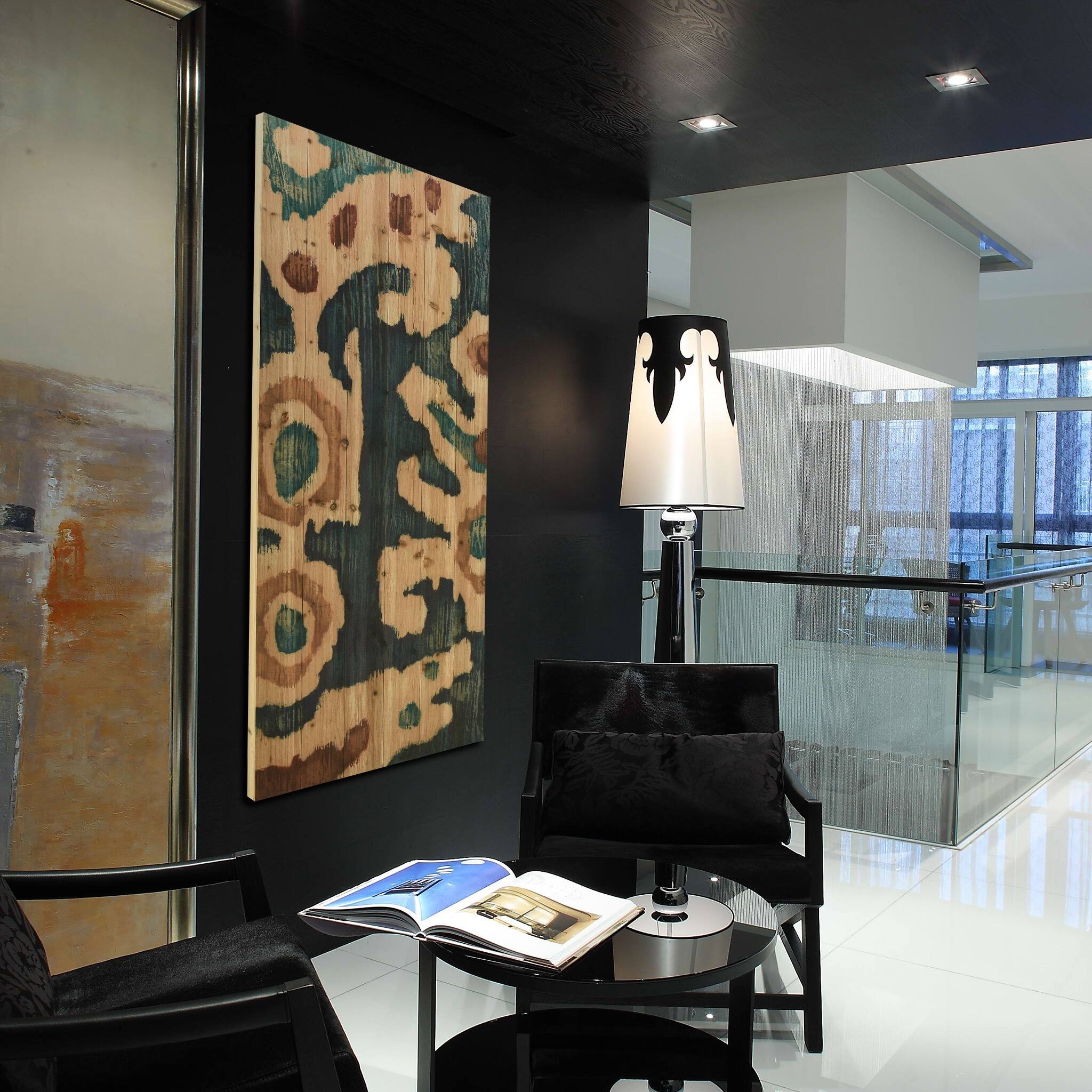 Ocean Ikat Abstract Wall Art Giclee Printed on Solid Fir Wood Planks