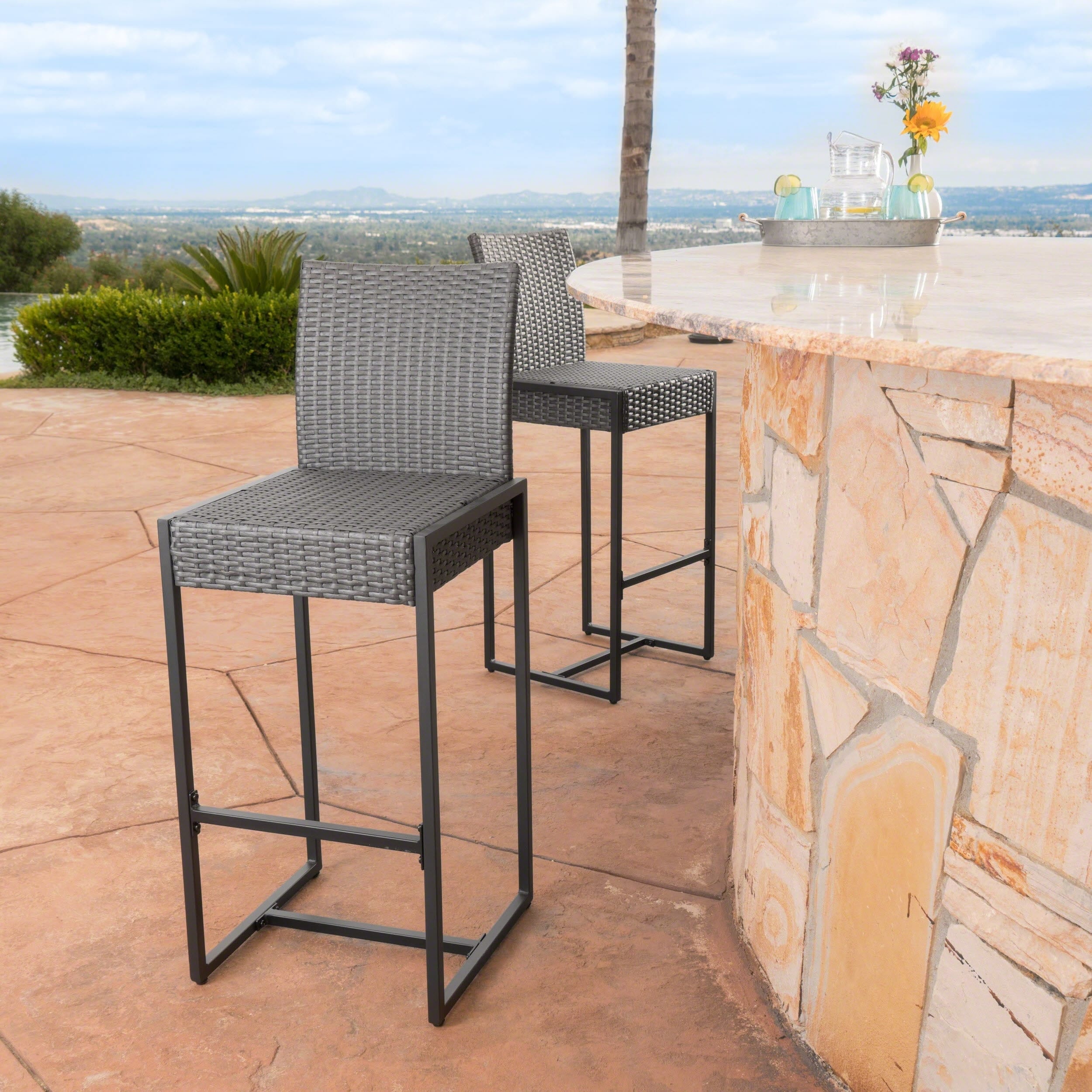 Conway Outdoor Wicker Barstool Set Of 2 By Christopher Conway Outdoor Wicker Barstool Set