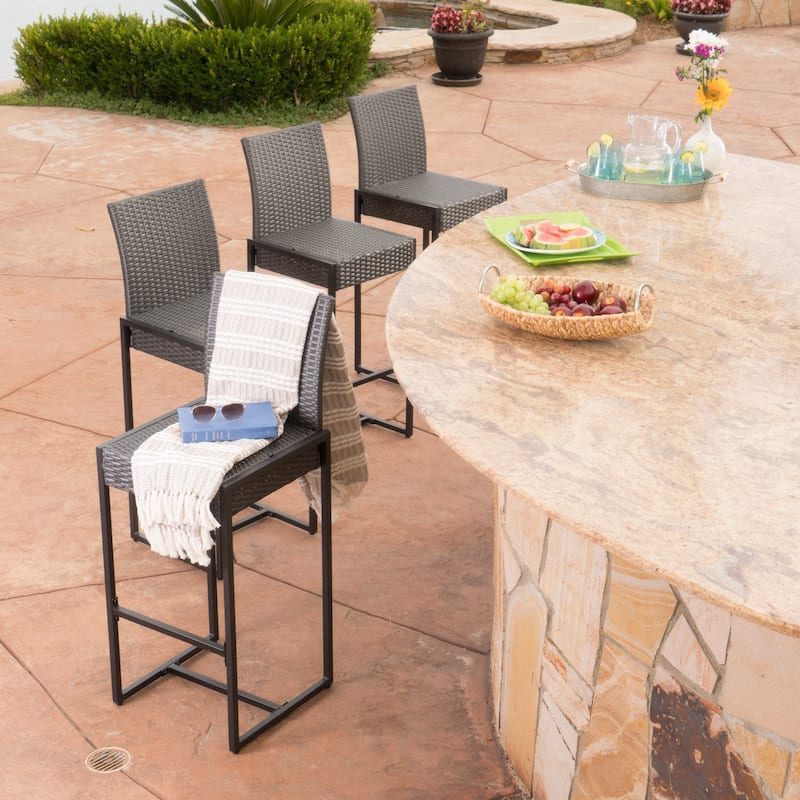 Conway Outdoor Wicker Barstools (Set of 4) by Christopher Knight Home