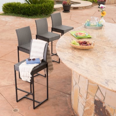 Conway Outdoor Wicker Barstools (Set of 4) by Christopher Knight Home