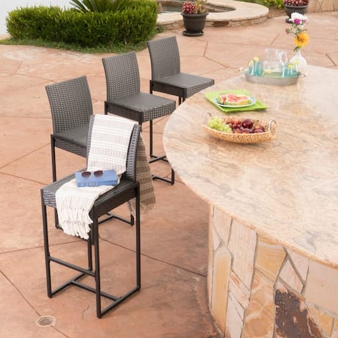 Conway Outdoor Wicker Barstool (Set of 4) by Christopher Knight Home