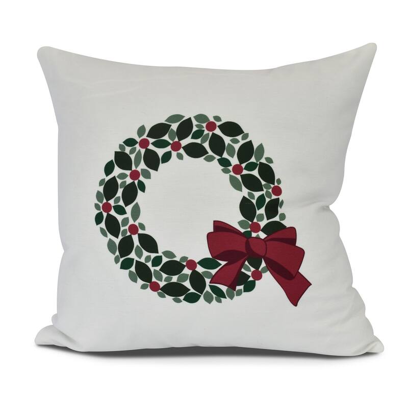 Holly Wreath, Floral Print Christmas Indoor/Outdoor Throw Pillow