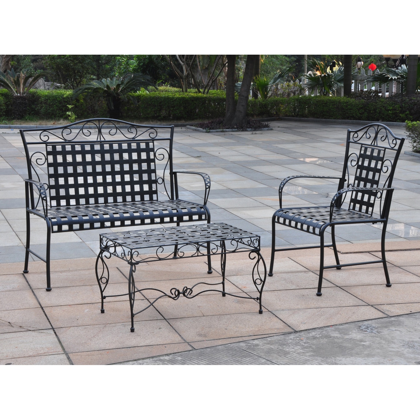 International Caravan Wrought Iron Settee Patio Set