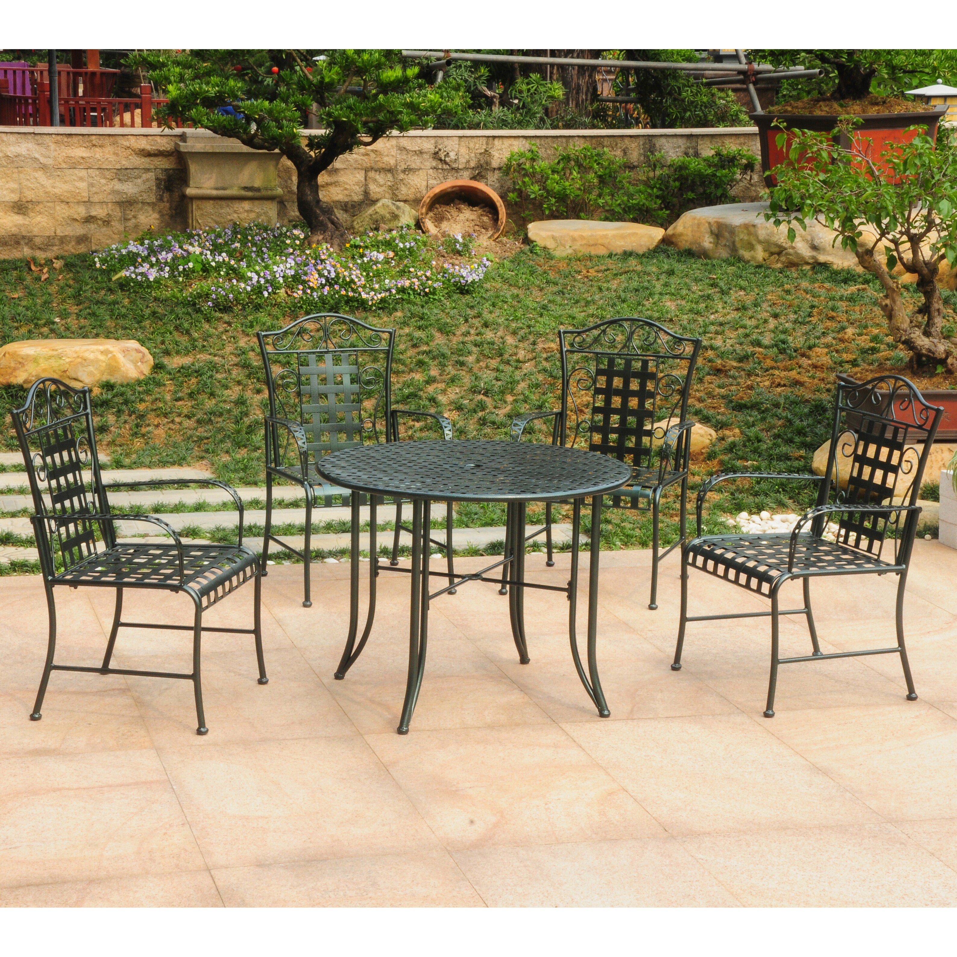 Shop Black Friday Deals On International Caravan Mandalay 5 Piece Iron Patio Dining Set Overstock 1559575