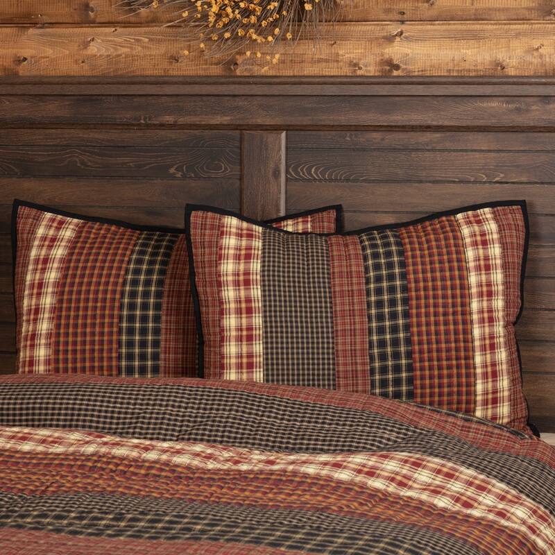Red Rustic Bedding VHC Beckham Sham Cotton Striped - Standard - Khaki/Soft Black/Rust