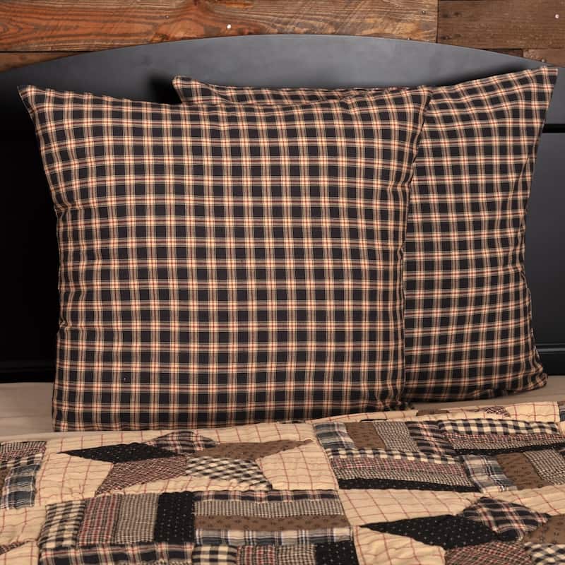 Black Americana Bedding VHC Bingham Star Euro Sham Cotton Plaid - Euro Sham 26x26 - Khaki/Barn Red/Soft Black