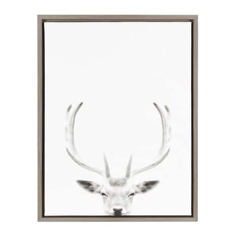 Kate and Laurel Sylvie Deer with Antlers Black and White Portrait Framed Canvas Wall Art by Simon Te Tai, 18x24 Gray