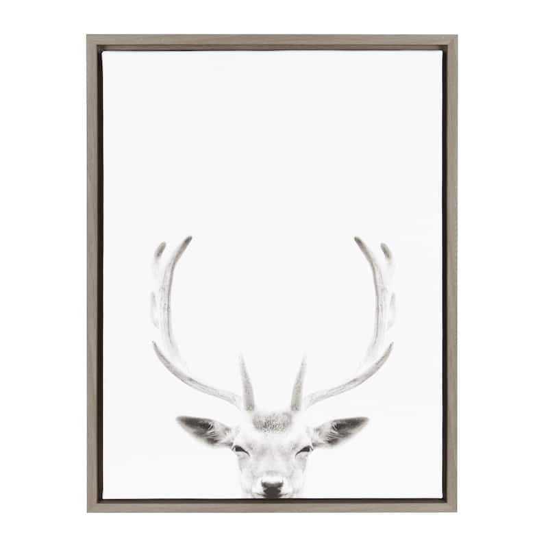 Kate and Laurel Sylvie Deer with Antlers Black and White Portrait Framed Canvas Wall Art by Simon Te Tai, 18x24 Gray